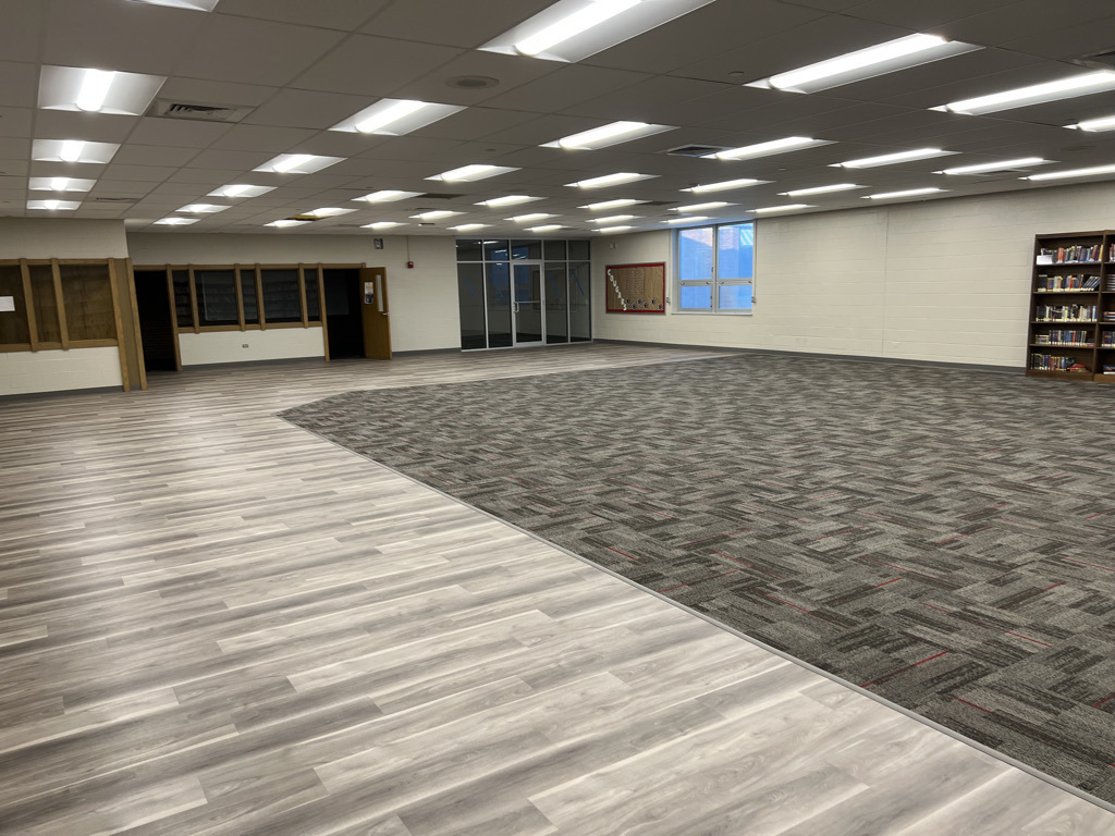 Middle School Media Center flooring and lighting